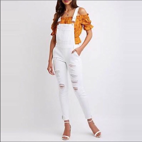 Dollhouse Denim - Dollhouse White Distressed Overalls-NWT-Sz 9